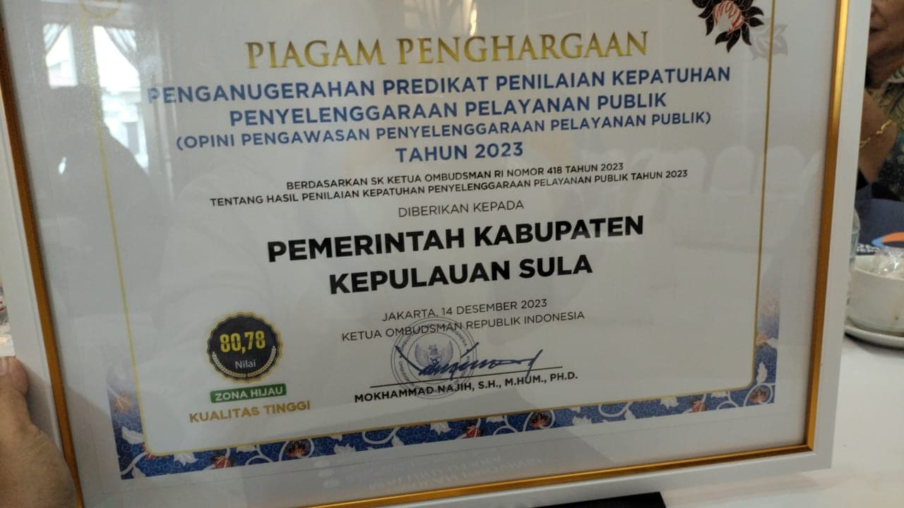 Pemda Kepsul Raih Nilai Tertinggi Pelayanan Publik Dari Ombudsman RI