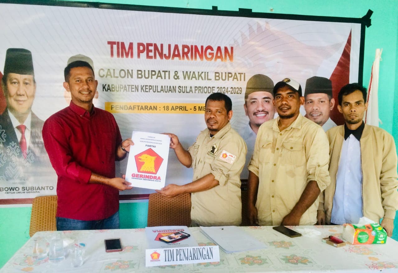 Bacawabup Syafrudin Ambil Formulir Pendaftaran Di DPC Gerindra Sula